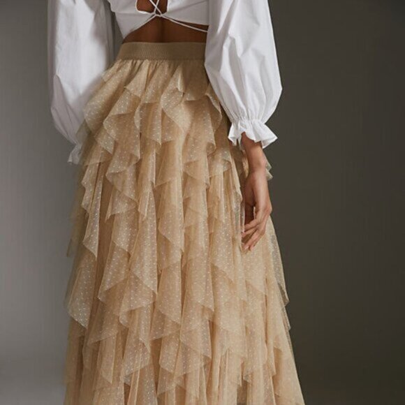 Anthropologie Cheri Ruffled Tulle Midi Skirt - new with tags - Picture 3 of 5